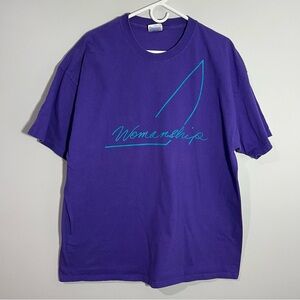 Vintage Nobody Yells Womanship Ship Purple Blue Short Sleeve T-Shirt Adult XL
